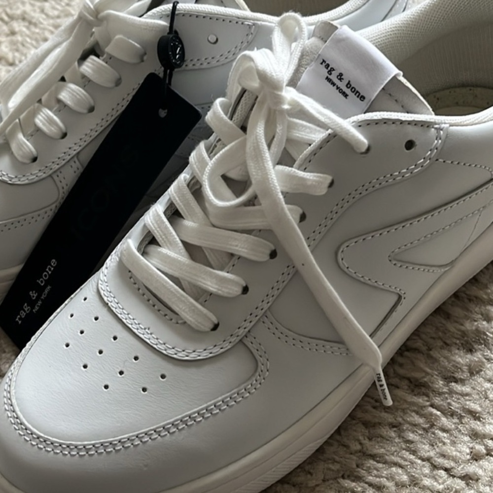 rag & bone Women's Retro Court Leather Sneaker White Platform Lace-Up - Picture 12 of 13
